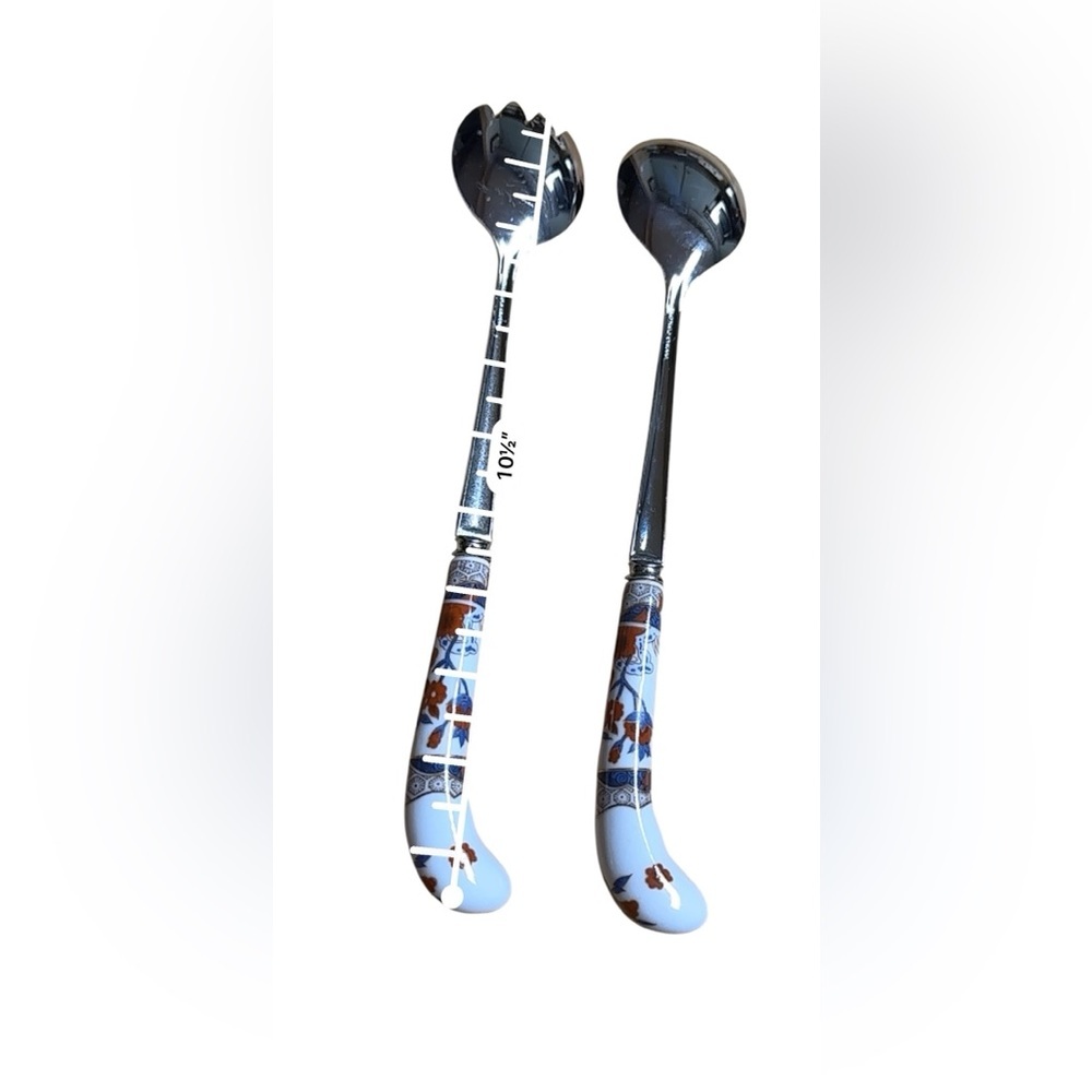 House of Prill Stainless Sheffield England Porcelain Salad Utensils Serving Set - Picture 6 of 6